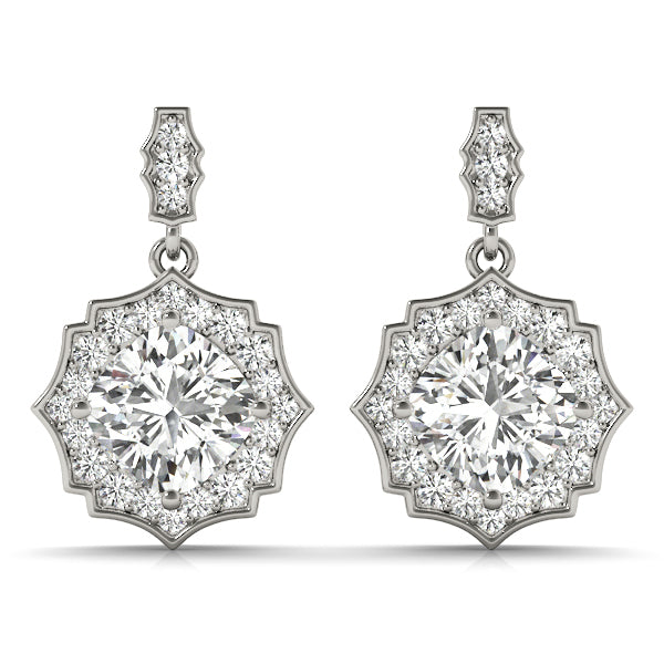 Platinum Round Diamond Scalloped Halo Earrings