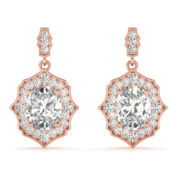 18K Rose Gold Round Diamond Halo Earrings