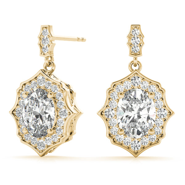 14K Yellow Gold Round Diamond Halo Earrings