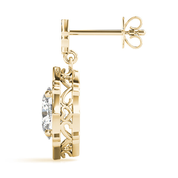 18K Yellow Gold Round Diamond Halo Earrings
