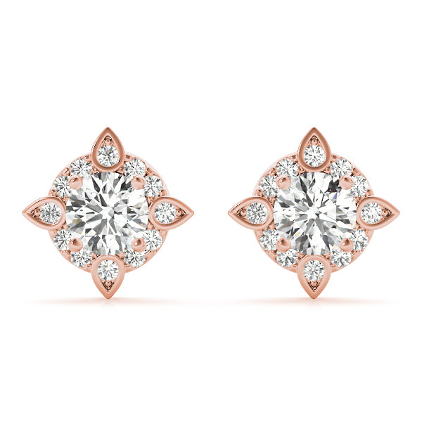 18K Rose Gold Round Diamond Halo Earrings