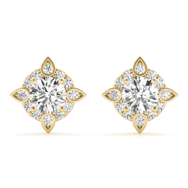 18K Yellow Gold Diamond Halo Stud Earrings 1/3 CT