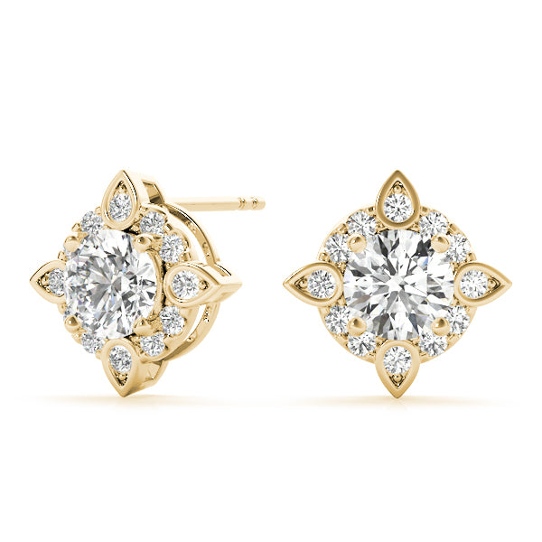 18K Yellow Gold Diamond Halo Stud Earrings 1/3 CT