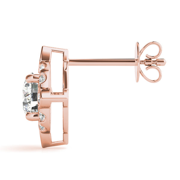 18K Rose Gold Round Diamond Halo Earrings