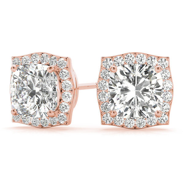 18K Rose Gold Diamond Halo Stud Earrings
