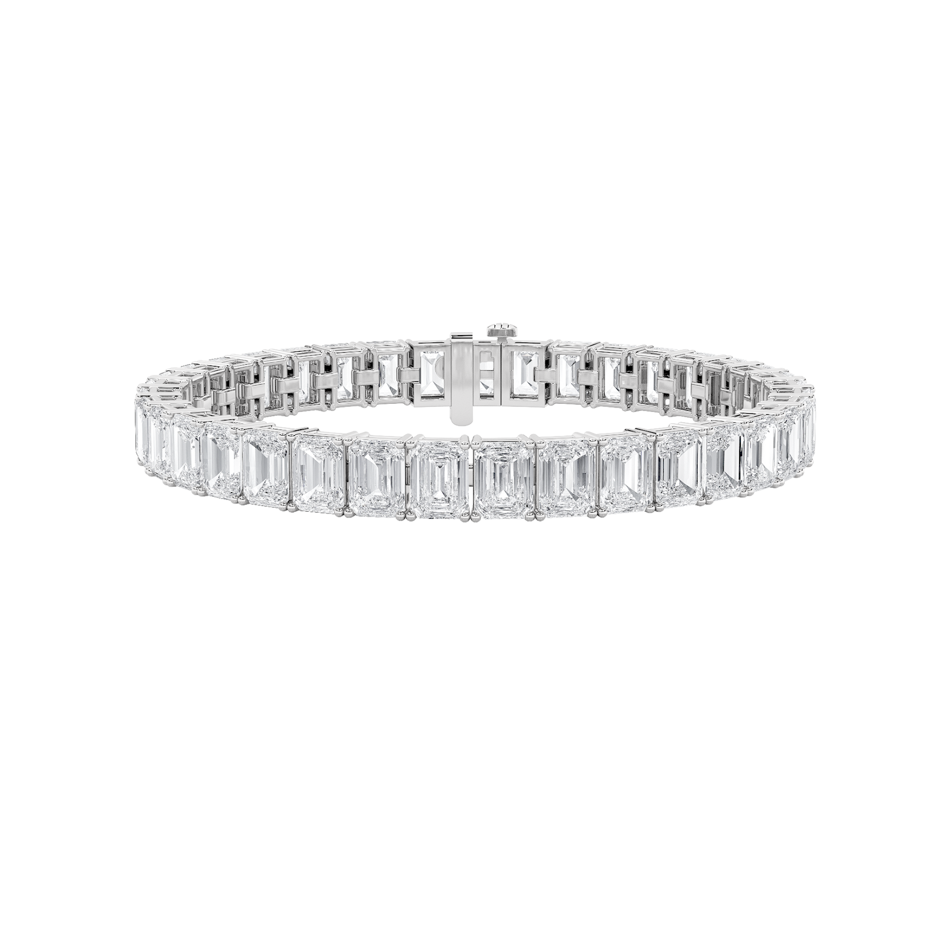 21.5Cttw Emerald Shaped Lab Grown Diamond (F/VS) East West Line Bracelet in 14K Gold