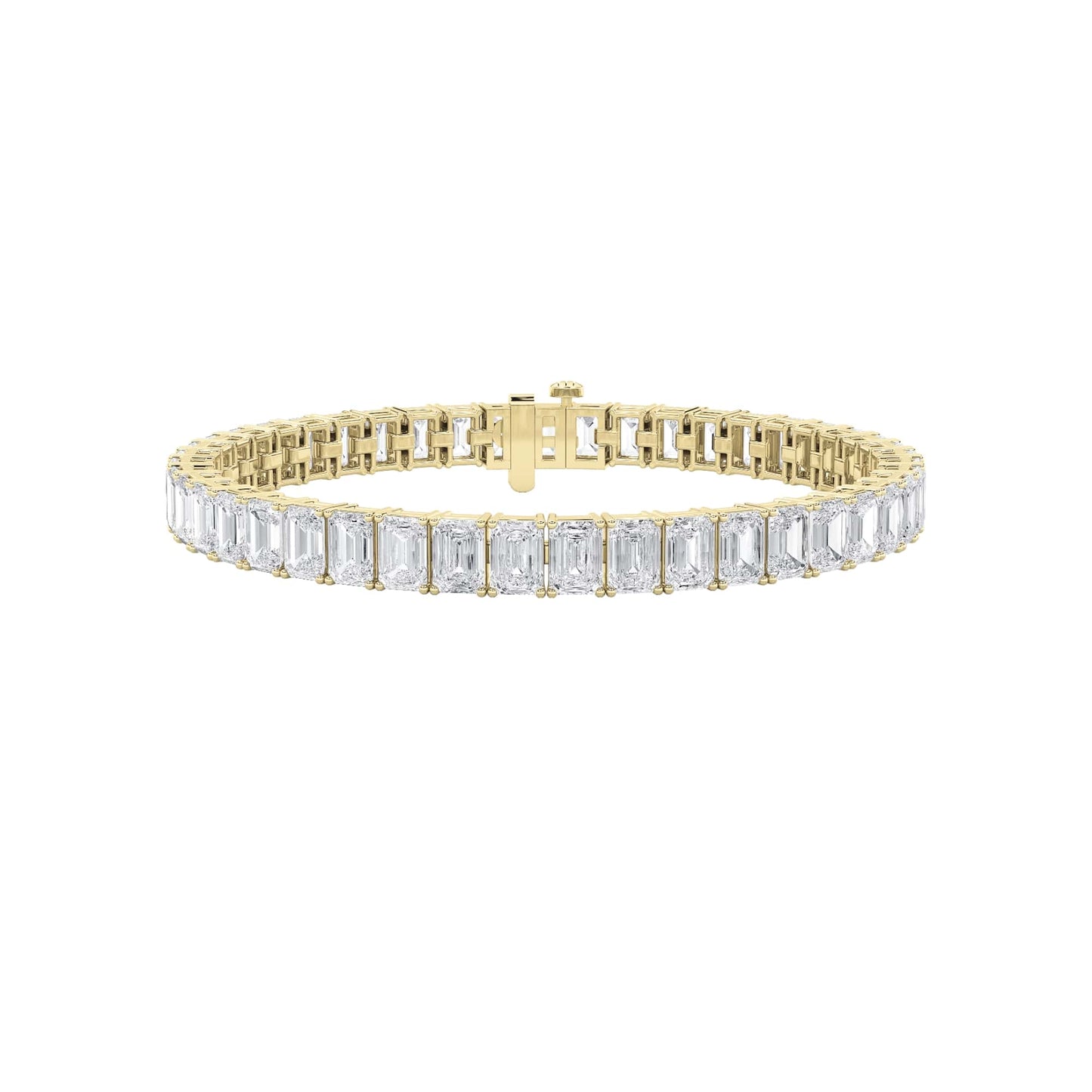 21.5Cttw Emerald Shaped Lab Grown Diamond (F/VS) East West Line Bracelet in 14K Gold