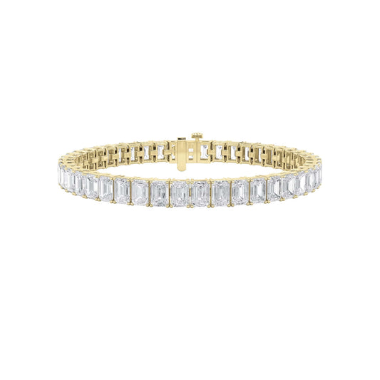 21.5Cttw Emerald Shaped Lab Grown Diamond (F/VS) East West Line Bracelet in 14K Gold