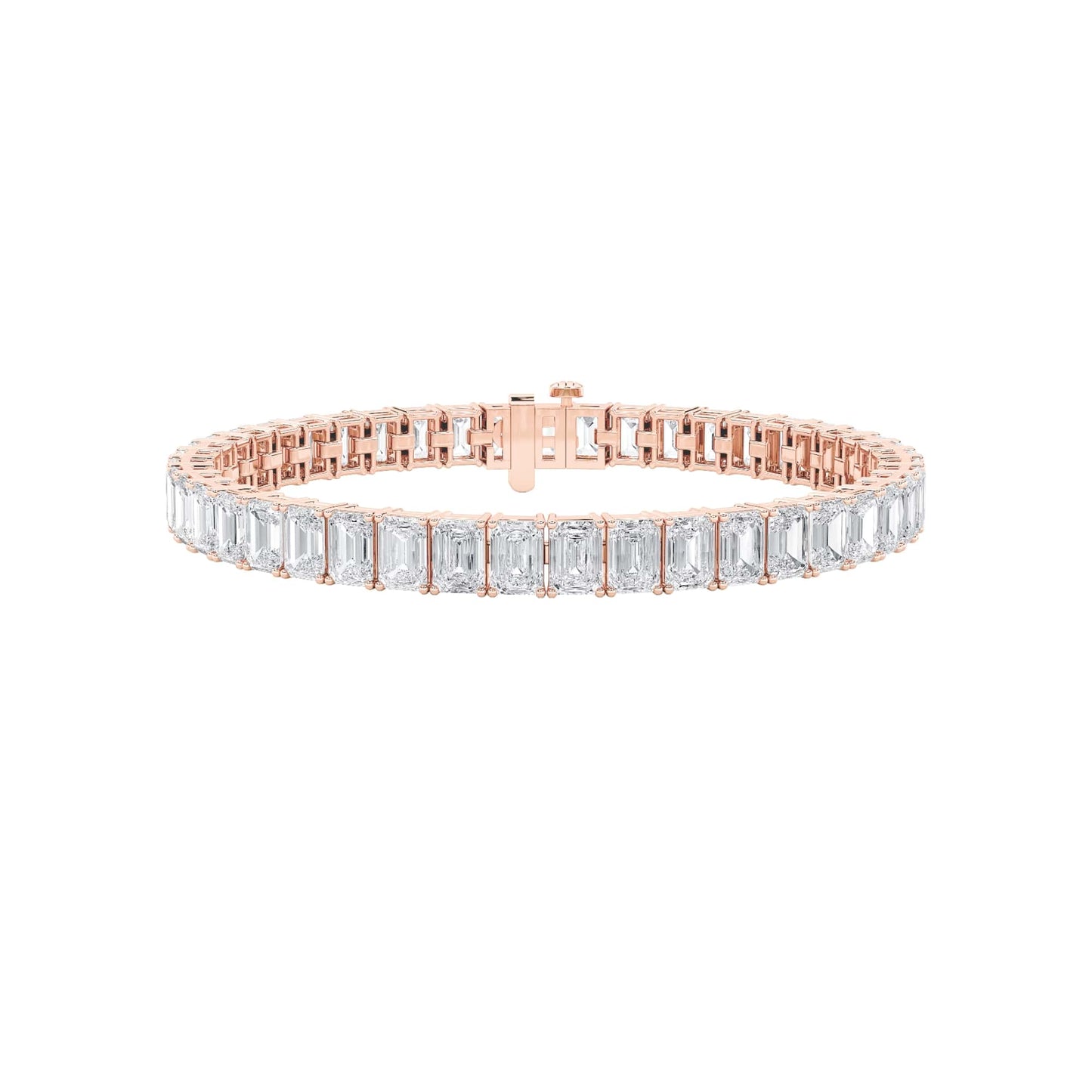 21.5Cttw Emerald Shaped Lab Grown Diamond (F/VS) East West Line Bracelet in 14K Gold