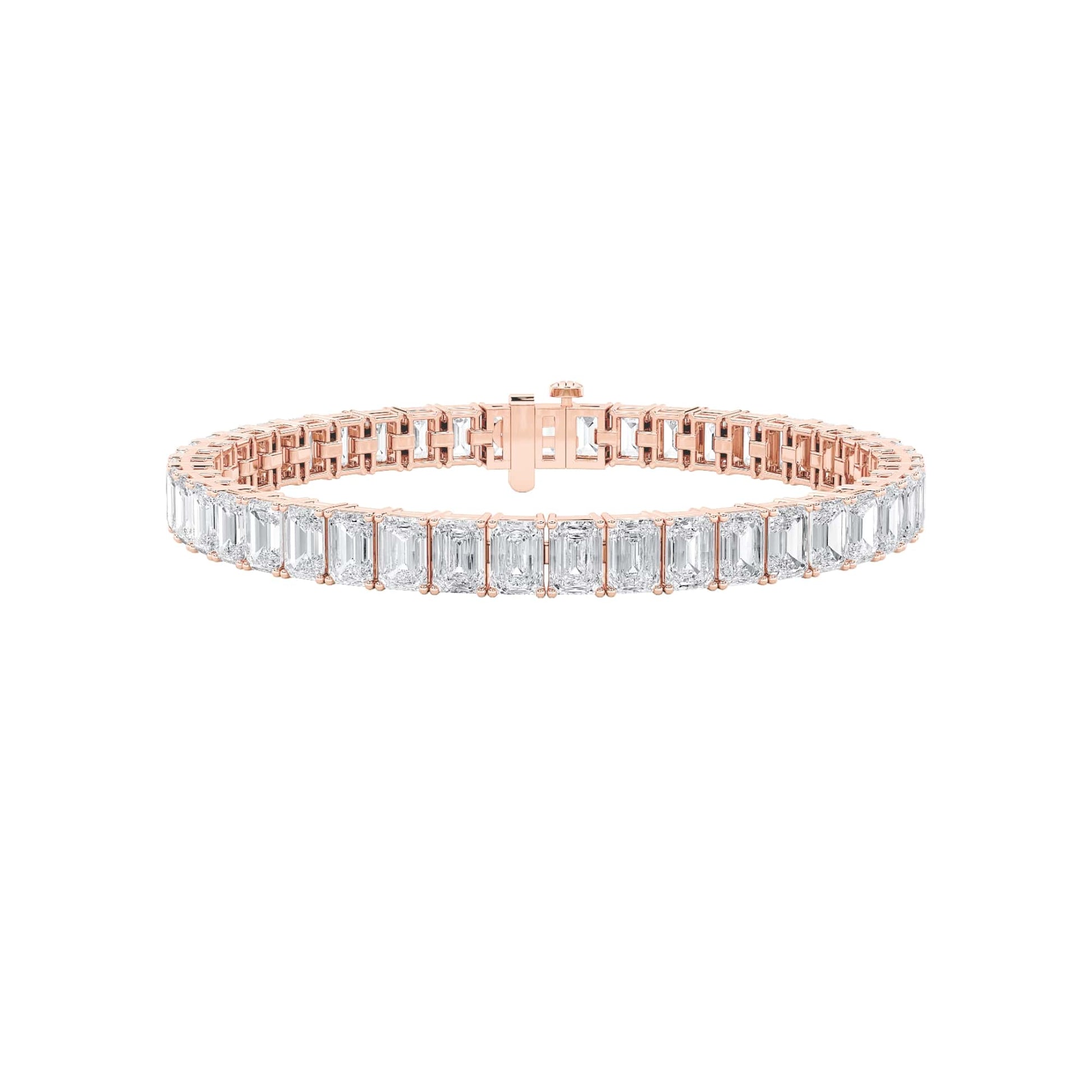 21.5Cttw Emerald Shaped Lab Grown Diamond (F/VS) East West Line Bracelet in 14K Gold