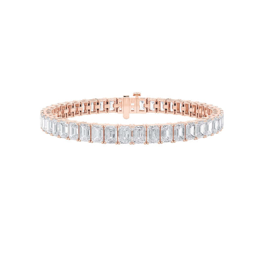 21.5Cttw Emerald Shaped Lab Grown Diamond (F/VS) East West Line Bracelet in 14K Gold