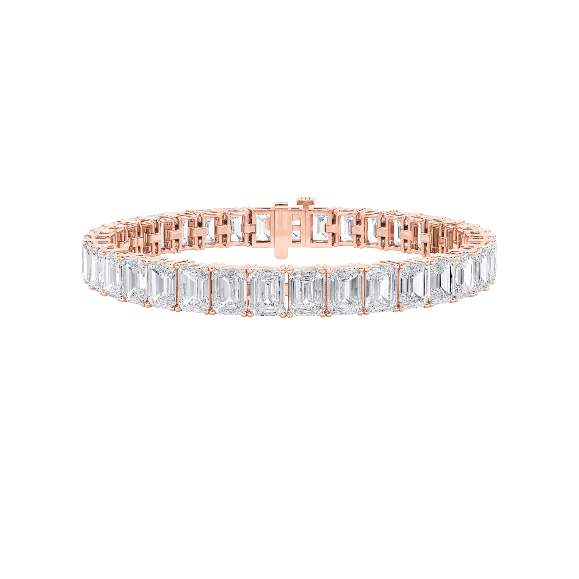 21.5Cttw Emerald Shaped Lab Grown Diamond (F/VS) East West Line Bracelet in 14K Gold
