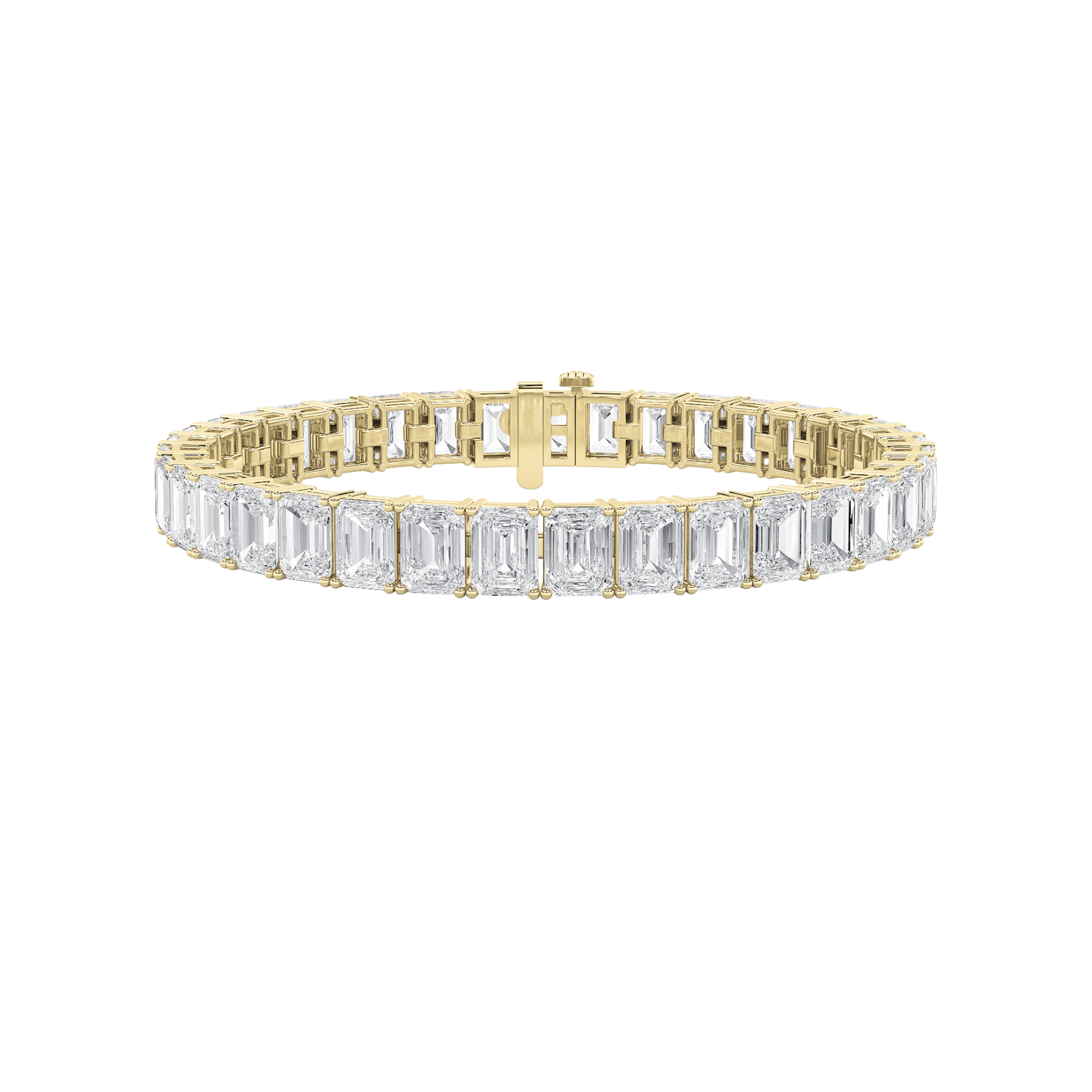 27Cttw Emerald Shaped Lab Grown Diamond (F/VS) East West Line Bracelet in 14K Gold