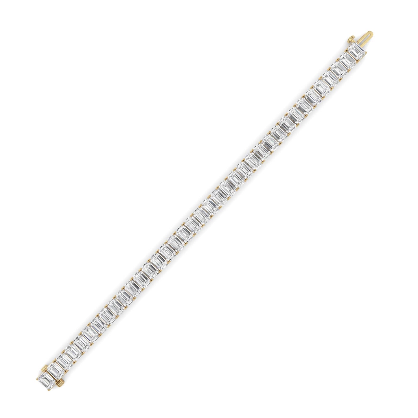 27Cttw Emerald Shaped Lab Grown Diamond (F/VS) East West Line Bracelet in 14K Gold