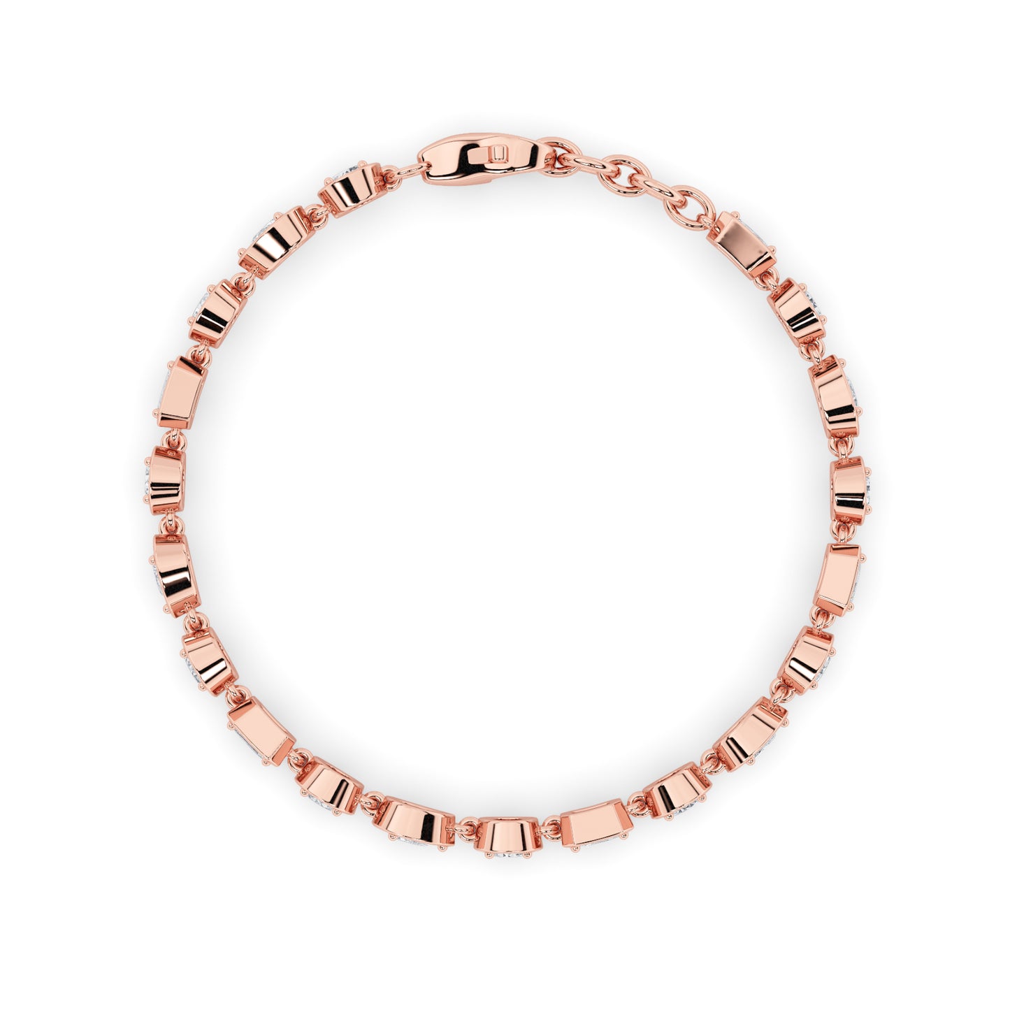 4Cttw Emerald Shaped Lab Grown Diamond (F/VS) Mix Shaped Bezel Set  Bracelet in 14K Gold
