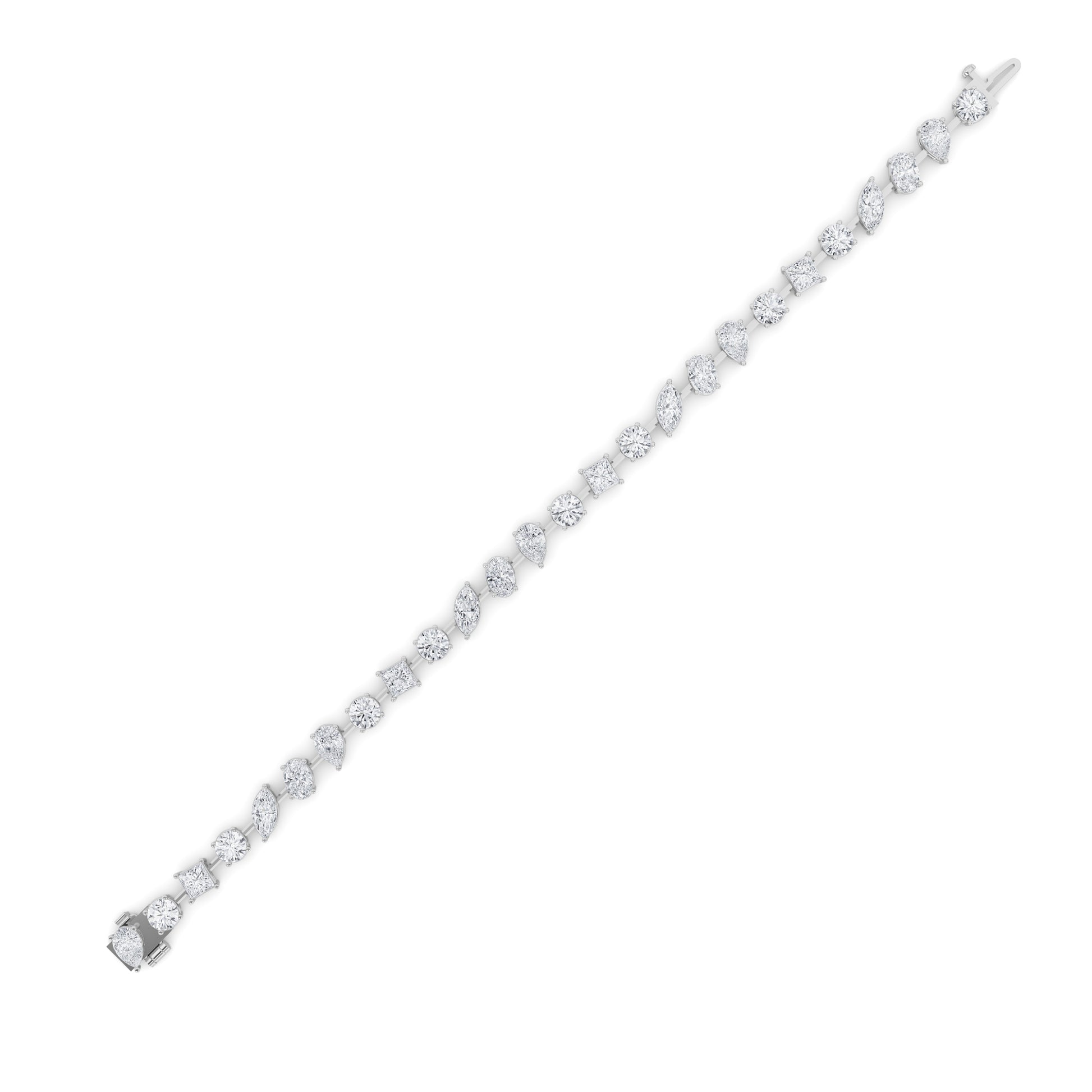 10.5Cttw Round Shaped Lab Grown Diamond (F/VS) North South Mix Shaped Bezel Set  Bracelet in 14K Gold