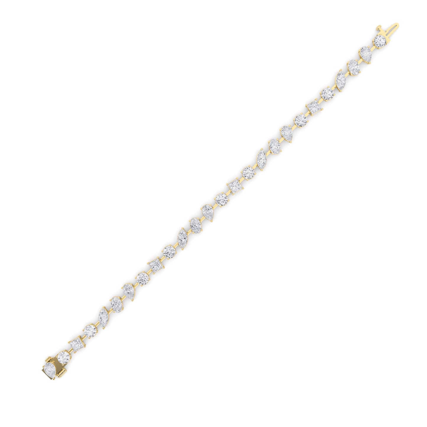 10.5Cttw Round Shaped Lab Grown Diamond (F/VS) North South Mix Shaped Bezel Set  Bracelet in 14K Gold