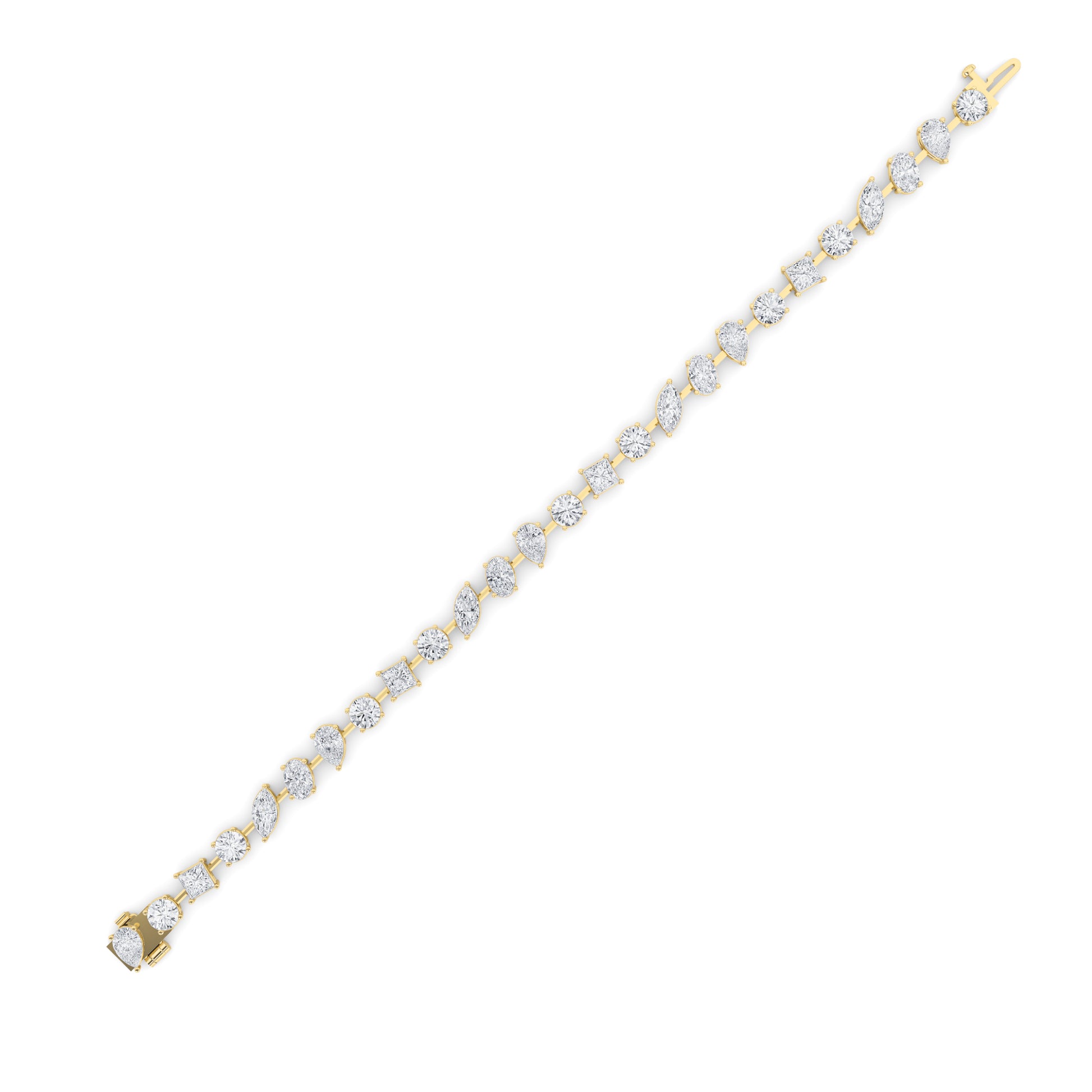 10.5Cttw Round Shaped Lab Grown Diamond (F/VS) North South Mix Shaped Bezel Set  Bracelet in 14K Gold