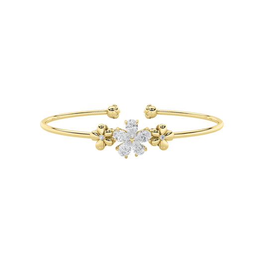 1.5Cttw Pear Shaped Lab Grown Diamond (F/VS) Fancy Flower Bangle Bracelet in 14K Gold