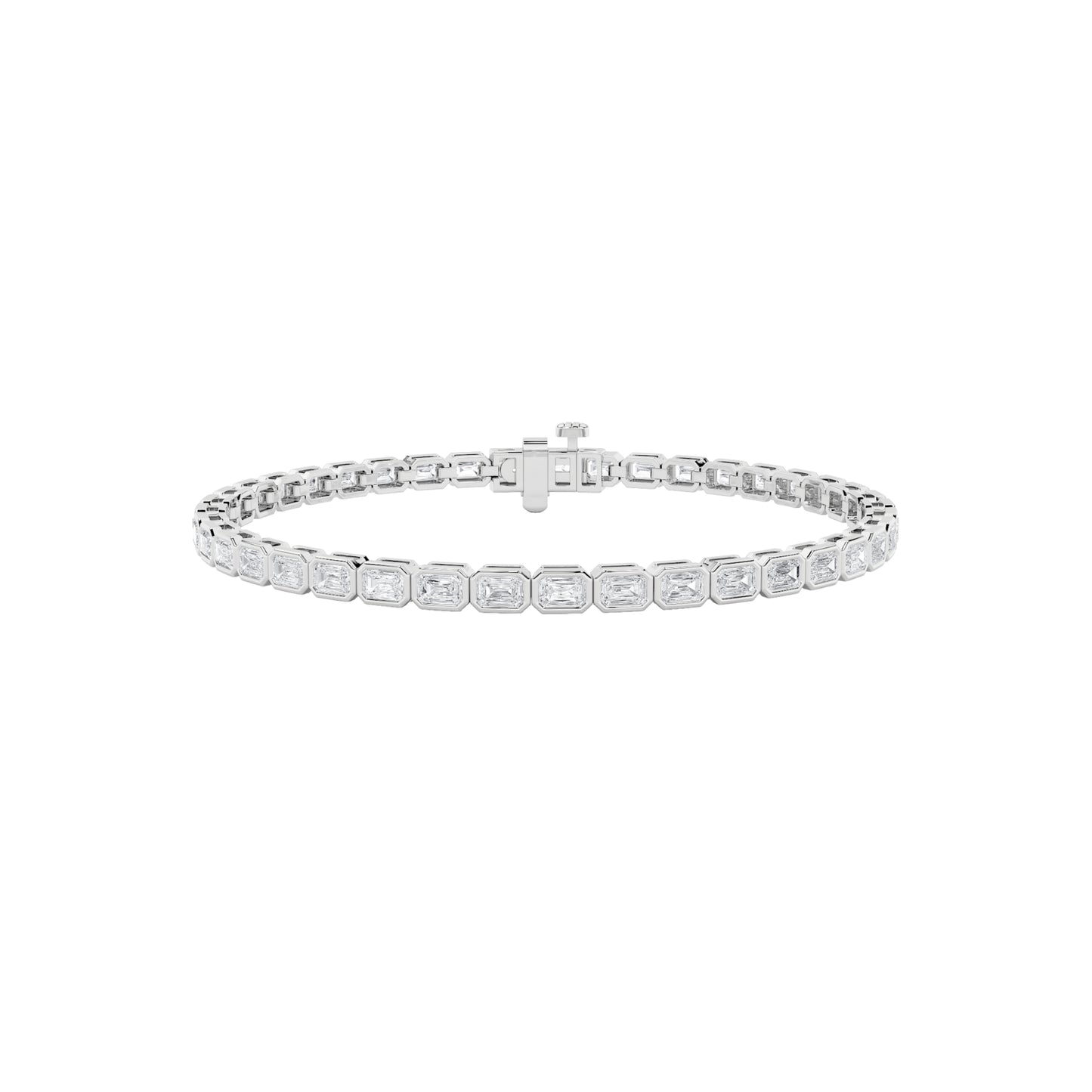15Cttw Emerald Shaped Lab Grown Diamond (F/VS) East West Bezel Set Bracelet in 14K Gold
