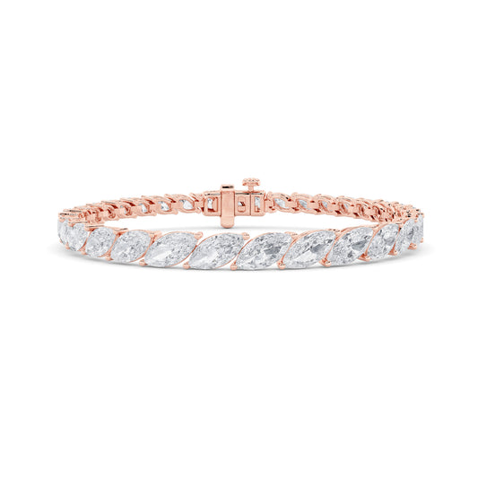 13Cttw Marquise Shaped Lab Grown Diamond (F/VS) Fancy  Bracelet in 14K Gold