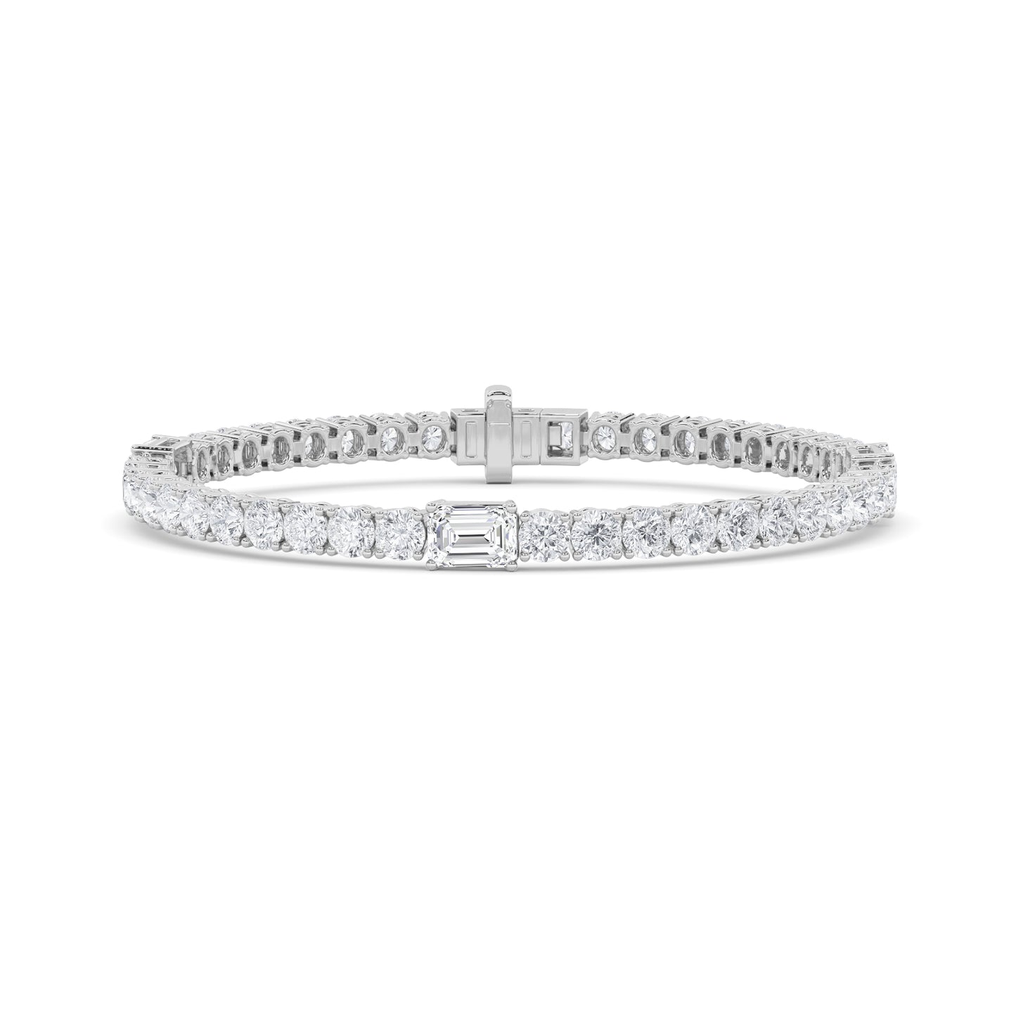 10Cttw Emerald Shaped Lab Grown Diamond (F/VS) East West Station Bracelet in 14K Gold