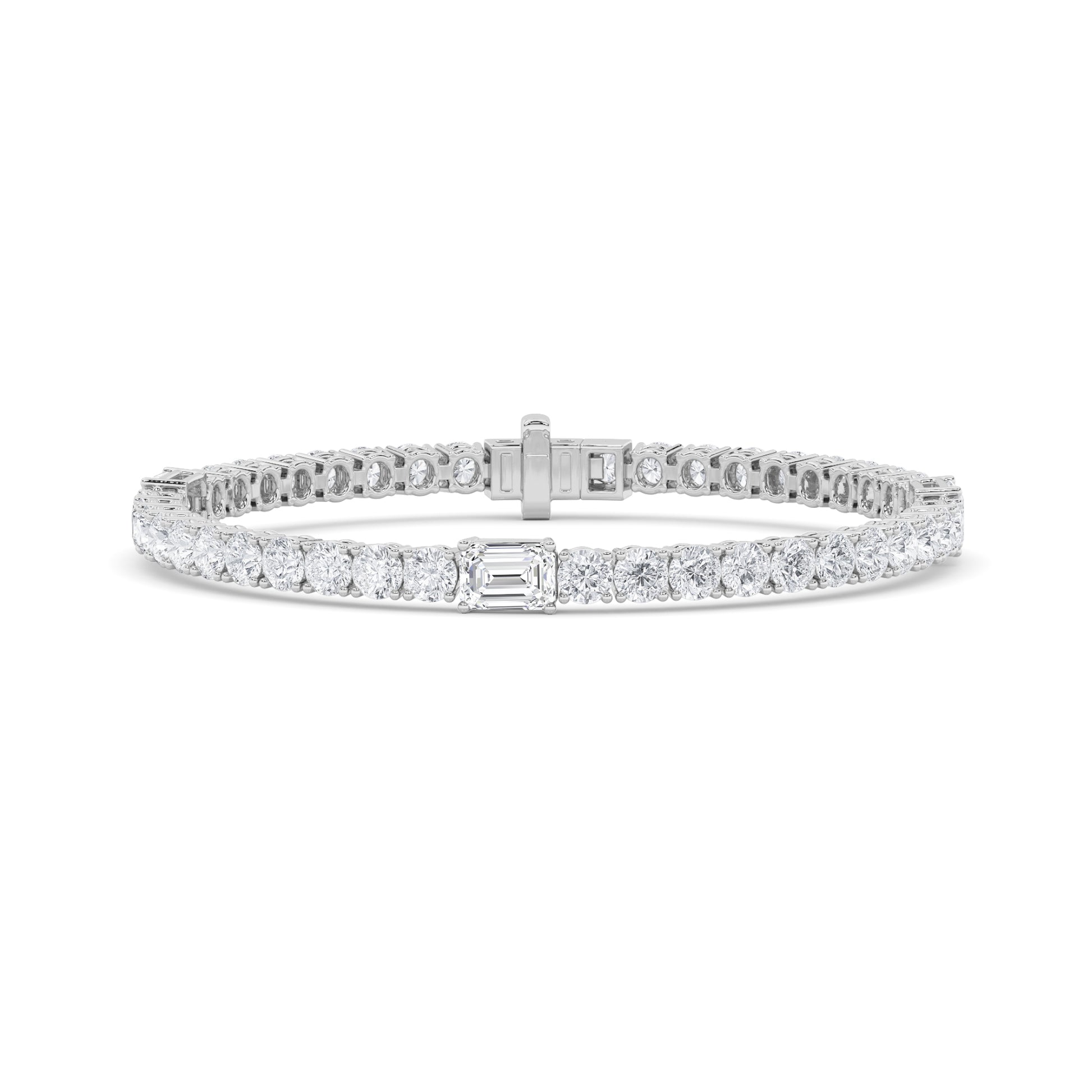 10Cttw Emerald Shaped Lab Grown Diamond (F/VS) East West Station Bracelet in 14K Gold