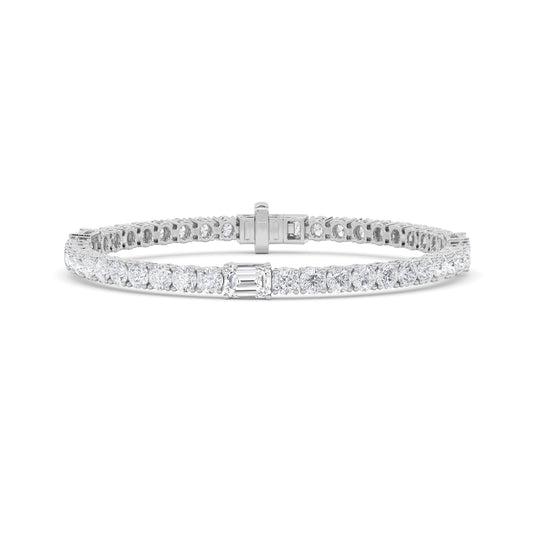 10Cttw Emerald Shaped Lab Grown Diamond (F/VS) East West Station Bracelet in 14K Gold