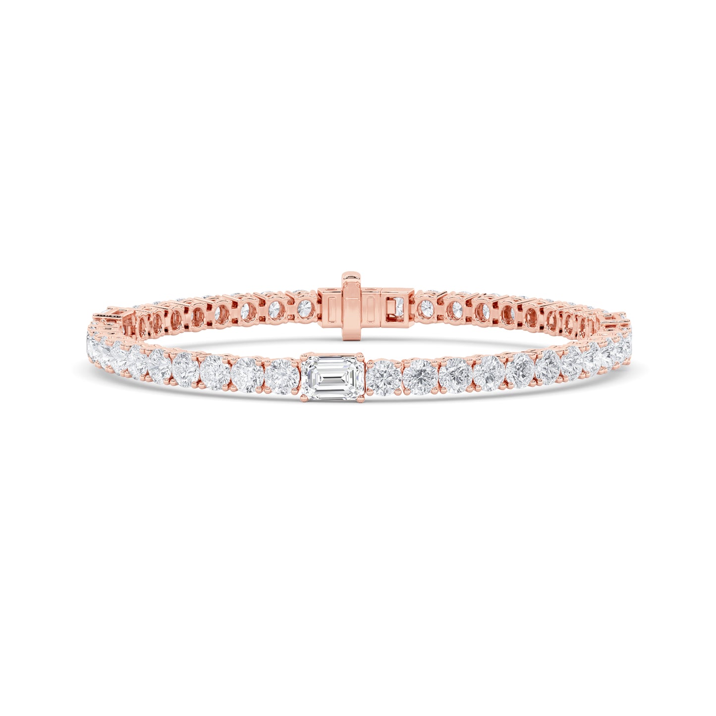10Cttw Emerald Shaped Lab Grown Diamond (F/VS) East West Station Bracelet in 14K Gold