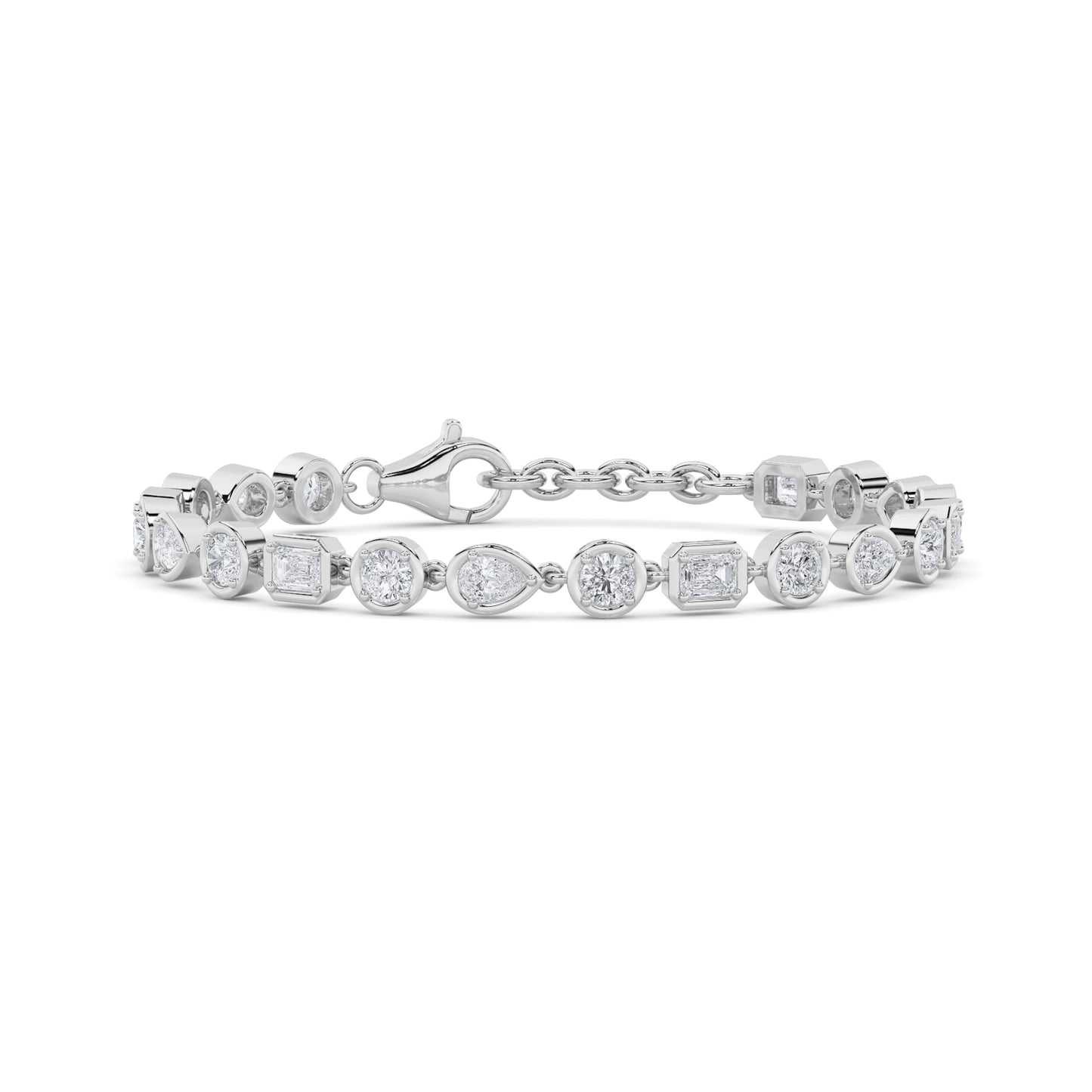 4Cttw Emerald Shaped Lab Grown Diamond (F/VS) Mix Shaped Bezel Set  Bracelet in 14K Gold