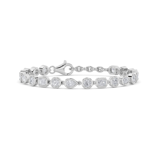 4Cttw Emerald Shaped Lab Grown Diamond (F/VS) Mix Shaped Bezel Set  Bracelet in 14K Gold