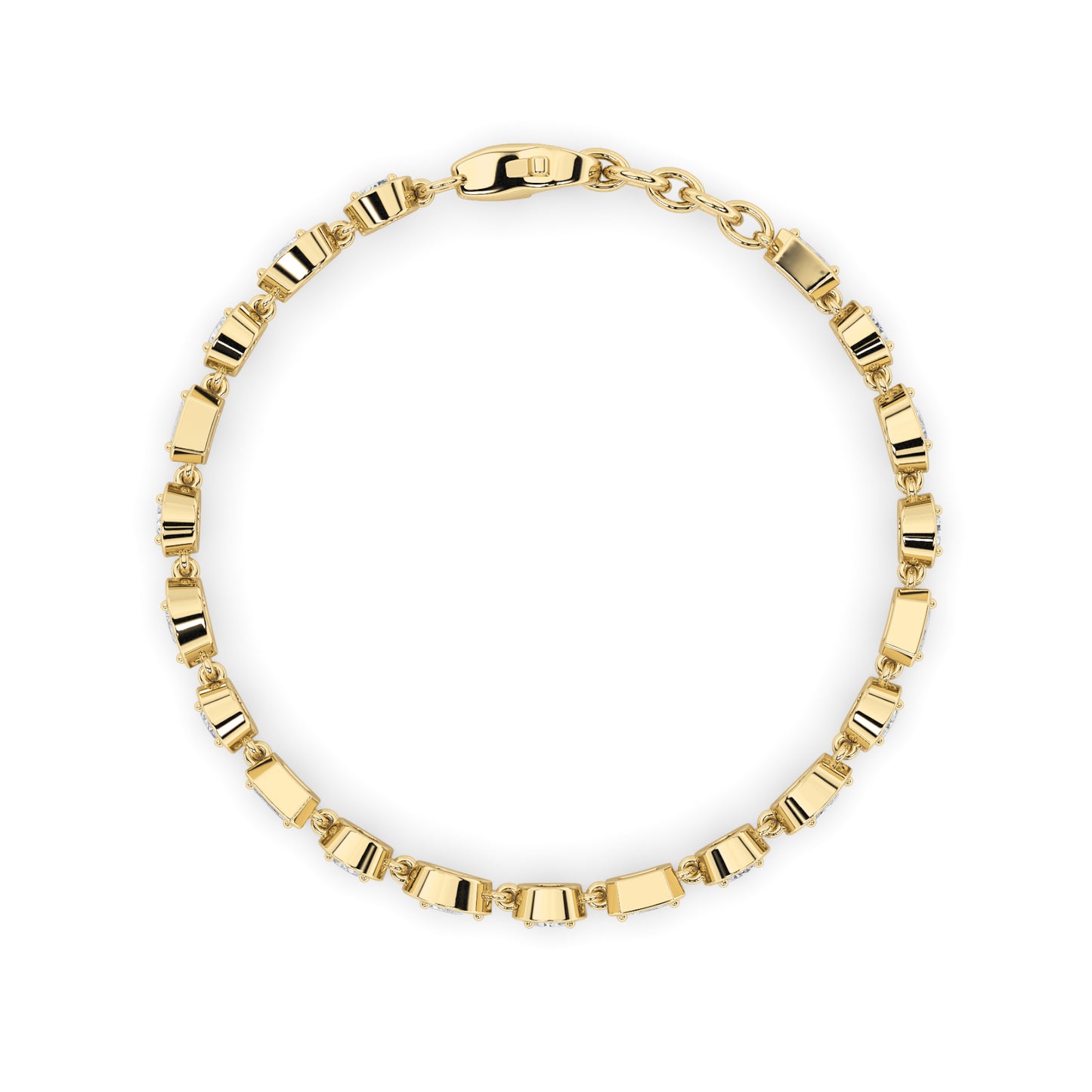 4Cttw Emerald Shaped Lab Grown Diamond (F/VS) Mix Shaped Bezel Set  Bracelet in 14K Gold