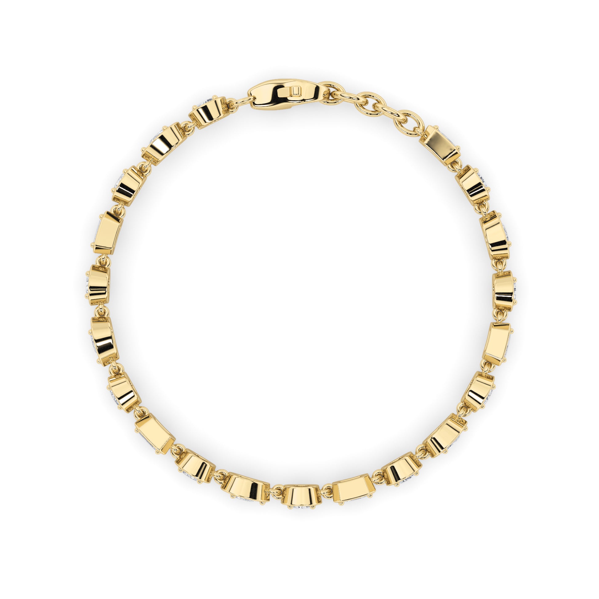 4Cttw Emerald Shaped Lab Grown Diamond (F/VS) Mix Shaped Bezel Set  Bracelet in 14K Gold