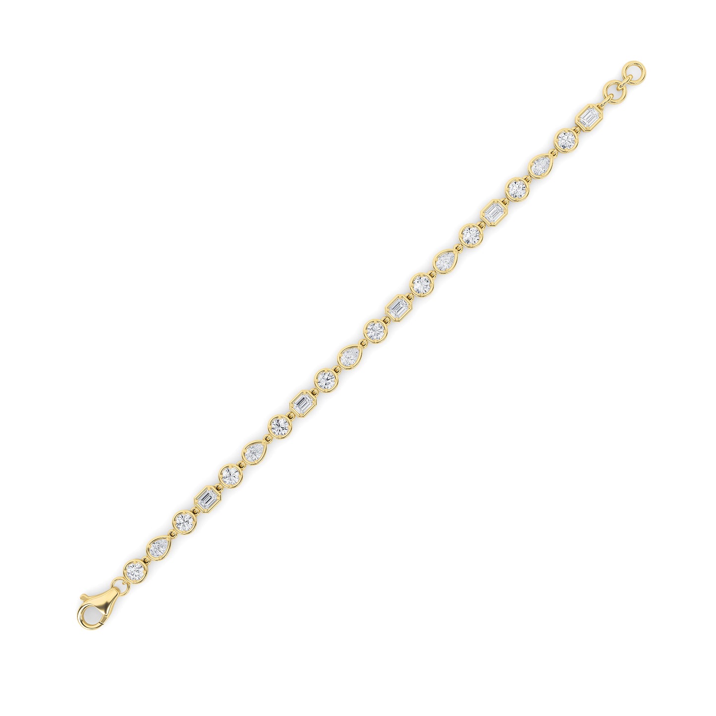 4Cttw Emerald Shaped Lab Grown Diamond (F/VS) Mix Shaped Bezel Set  Bracelet in 14K Gold