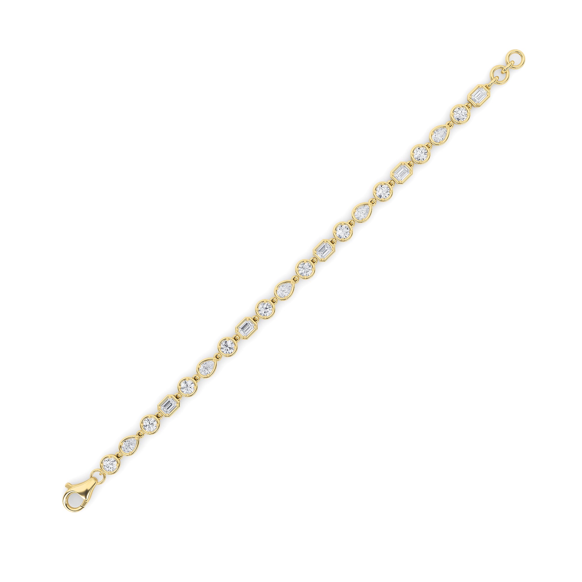 4Cttw Emerald Shaped Lab Grown Diamond (F/VS) Mix Shaped Bezel Set  Bracelet in 14K Gold