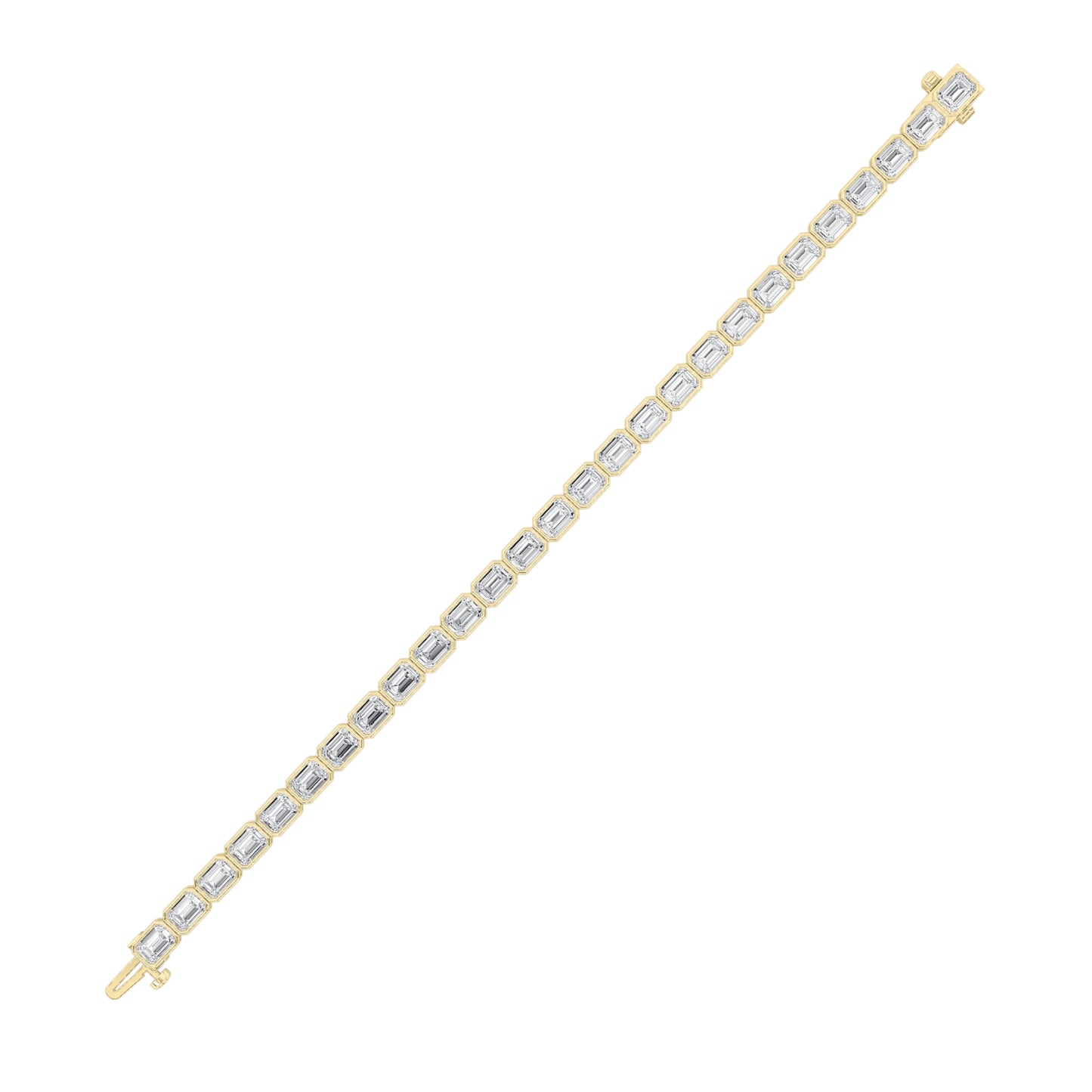 15Cttw Emerald Shaped Lab Grown Diamond (F/VS) East West Bezel Set Bracelet in 14K Gold