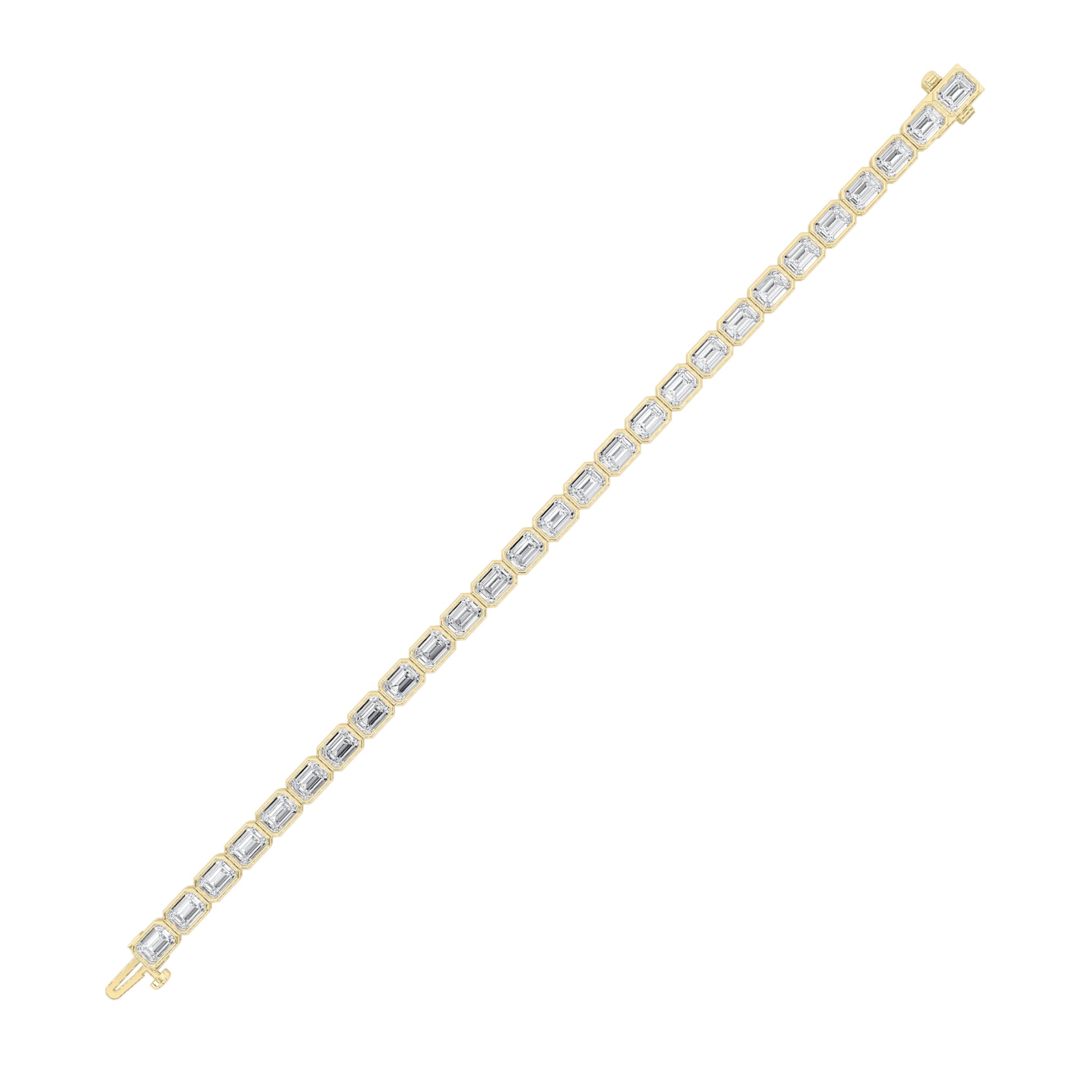 15Cttw Emerald Shaped Lab Grown Diamond (F/VS) East West Bezel Set Bracelet in 14K Gold