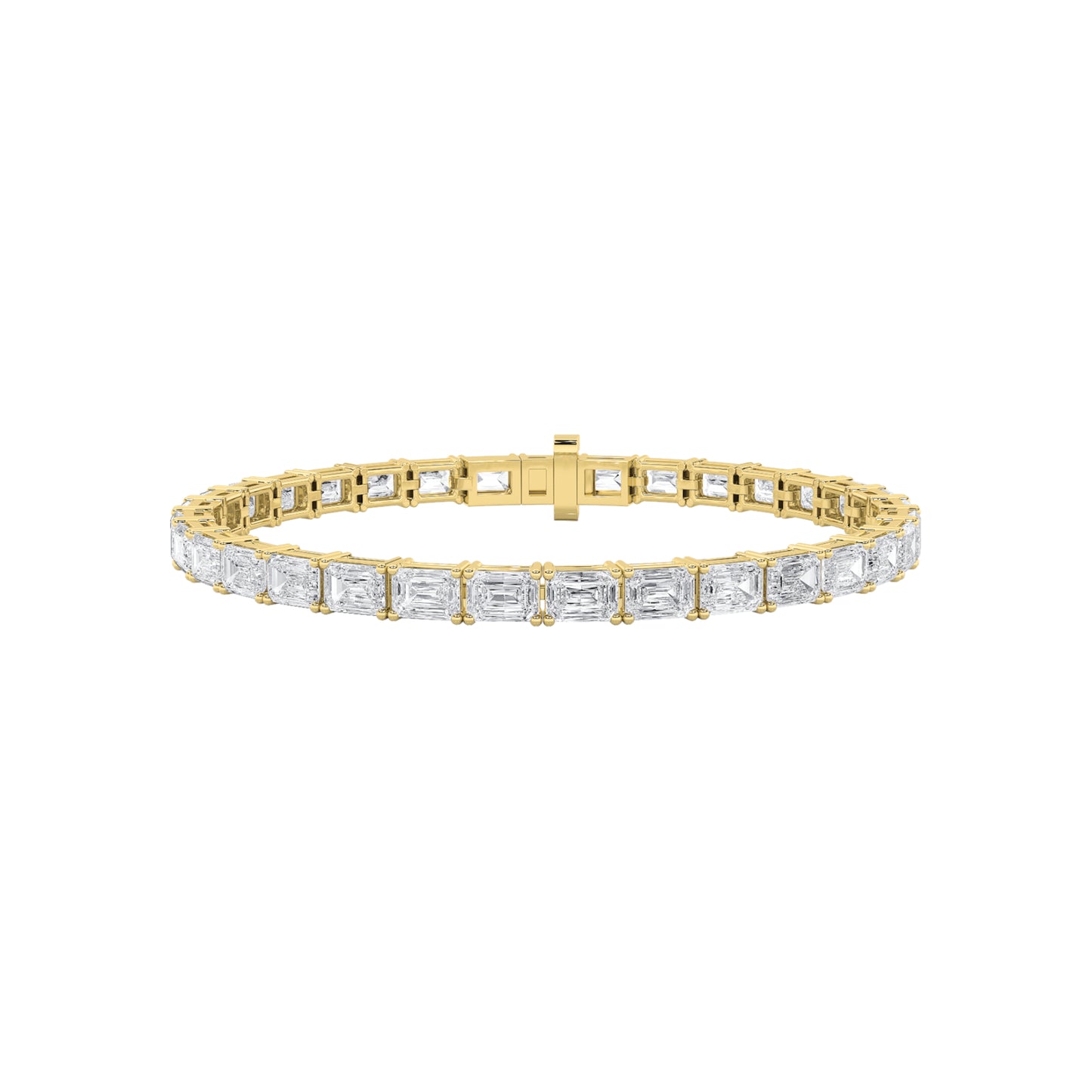 10Cttw Emerald Shaped Lab Grown Diamond (F/VS) East West Line Bracelet in 14K Gold