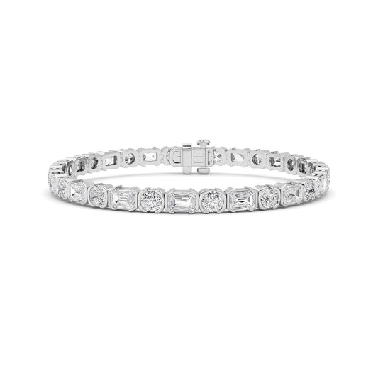 13Cttw Emerald Shaped Lab Grown Diamond (F/VS) Semi Bezel Line Bracelet in 14K Gold