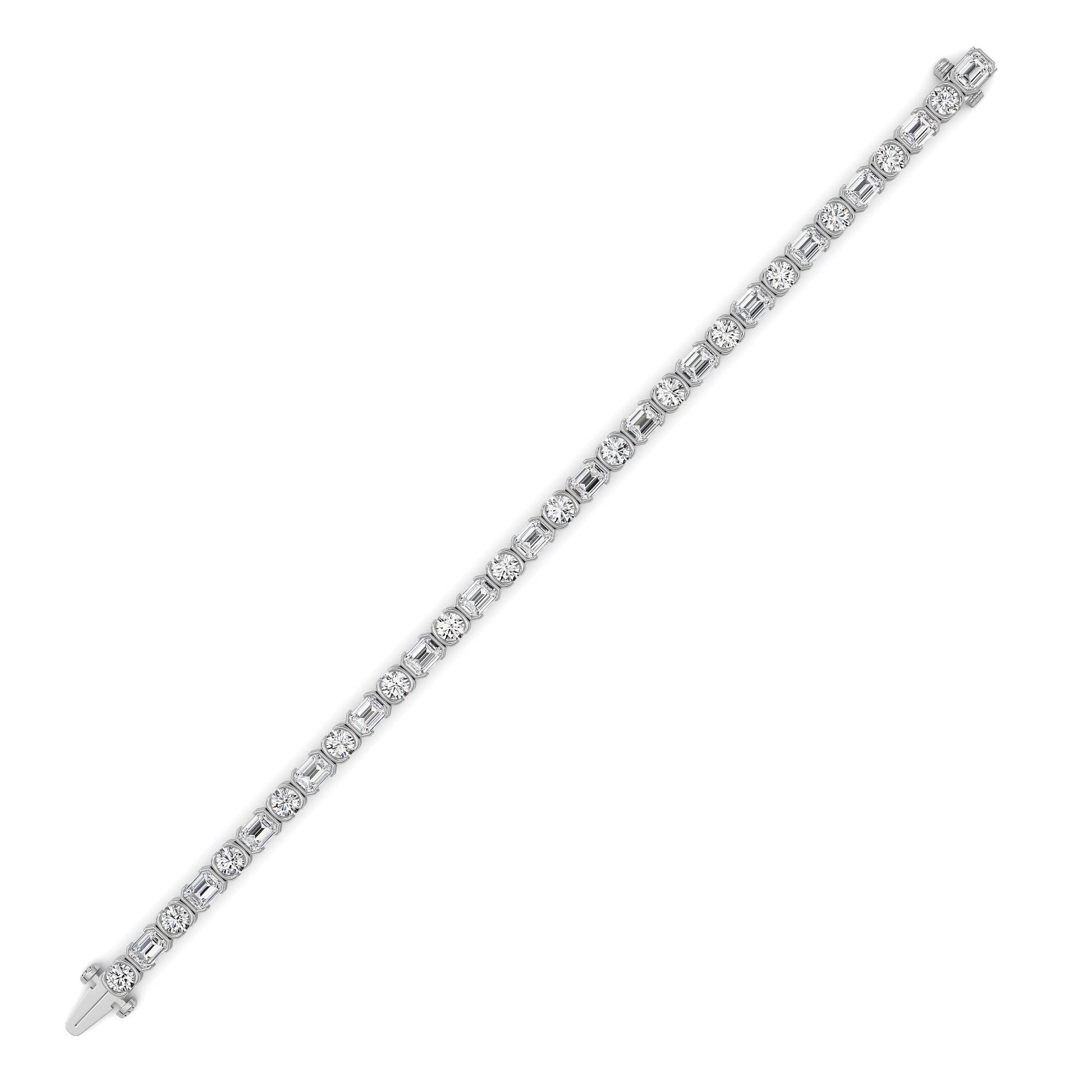 13Cttw Emerald Shaped Lab Grown Diamond (F/VS) Semi Bezel Line Bracelet in 14K Gold