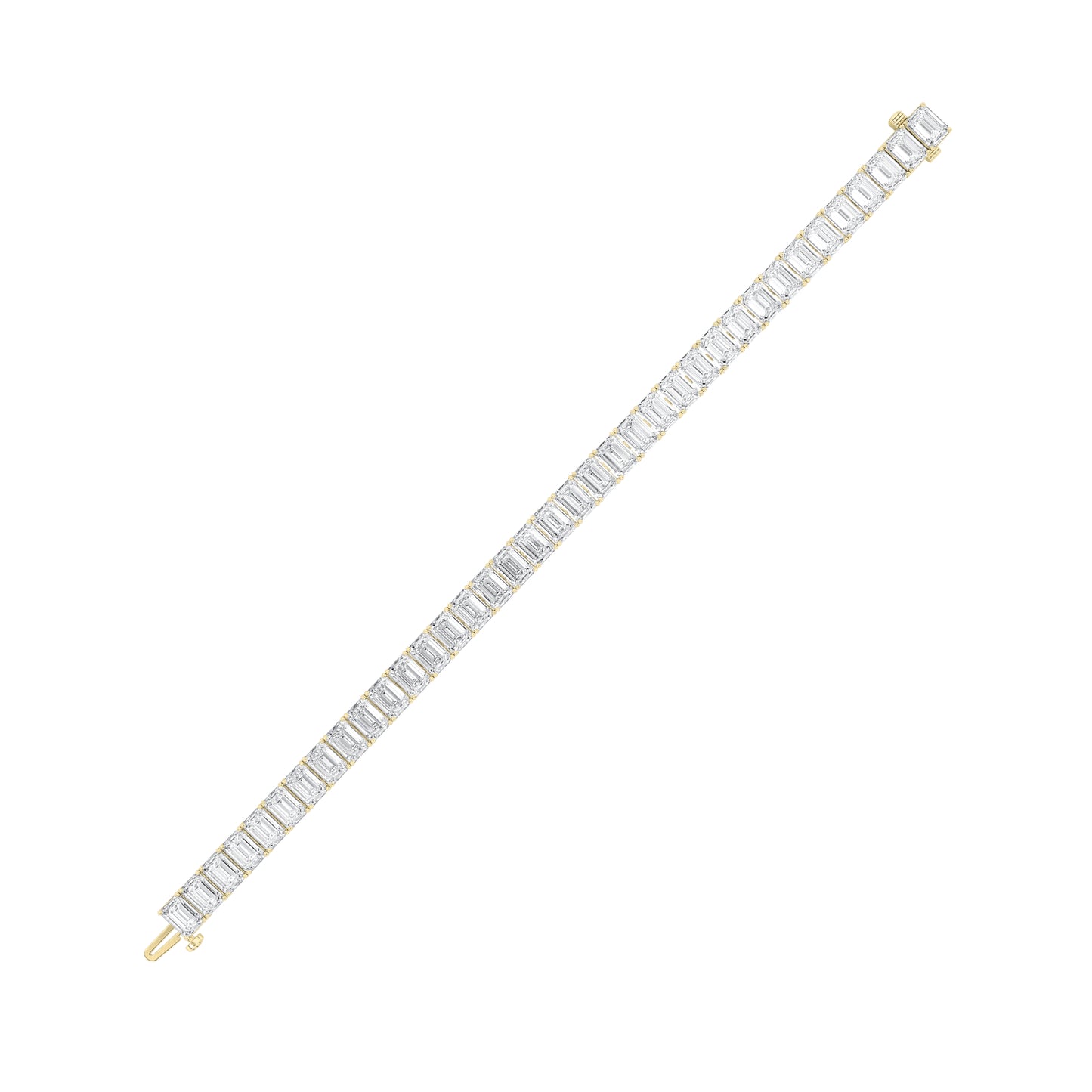 21.5Cttw Emerald Shaped Lab Grown Diamond (F/VS) East West Line Bracelet in 14K Gold