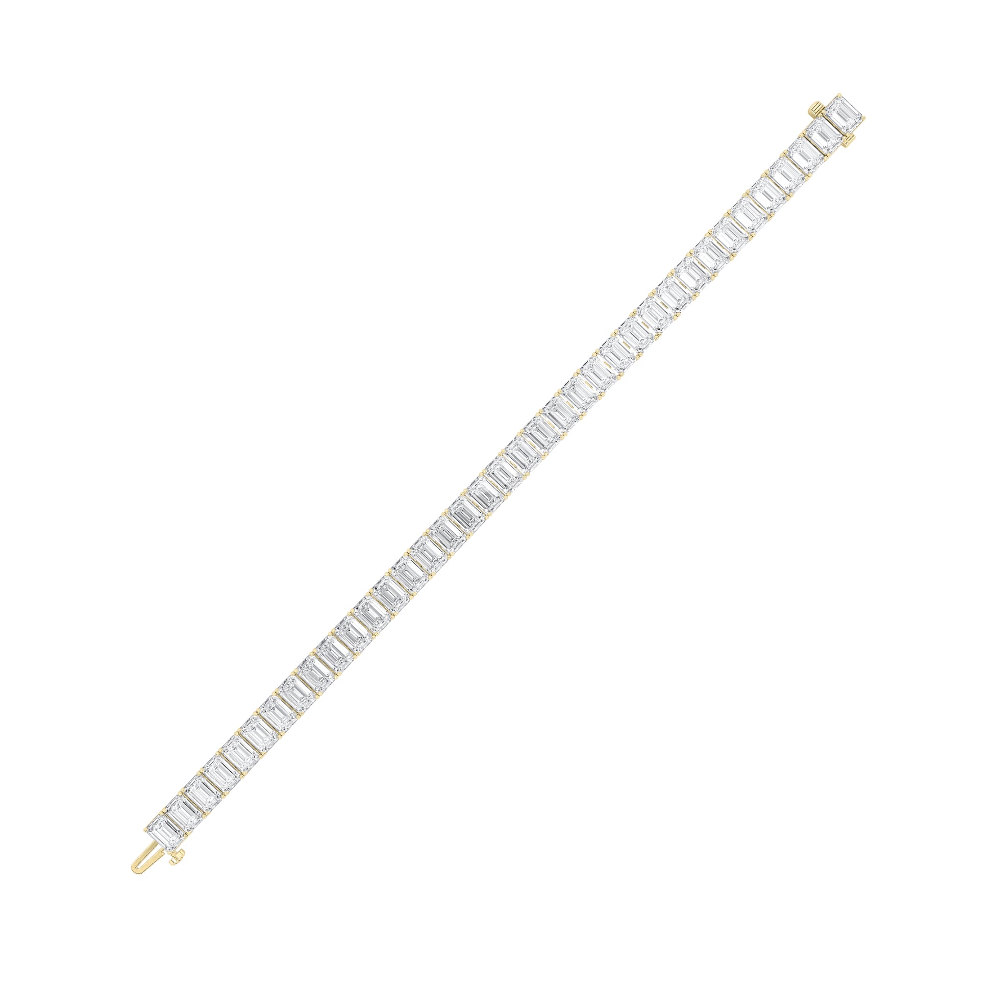 21.5Cttw Emerald Shaped Lab Grown Diamond (F/VS) East West Line Bracelet in 14K Gold