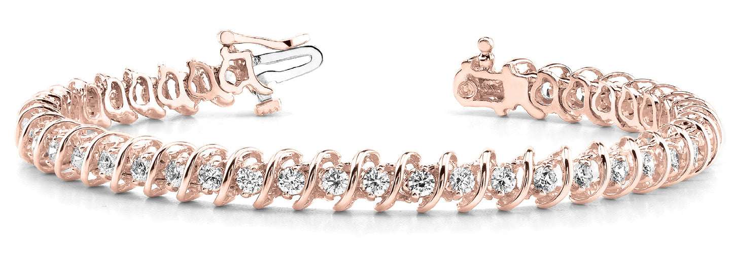 14K Rose Gold Diamond S-Link Fashion Bracelet