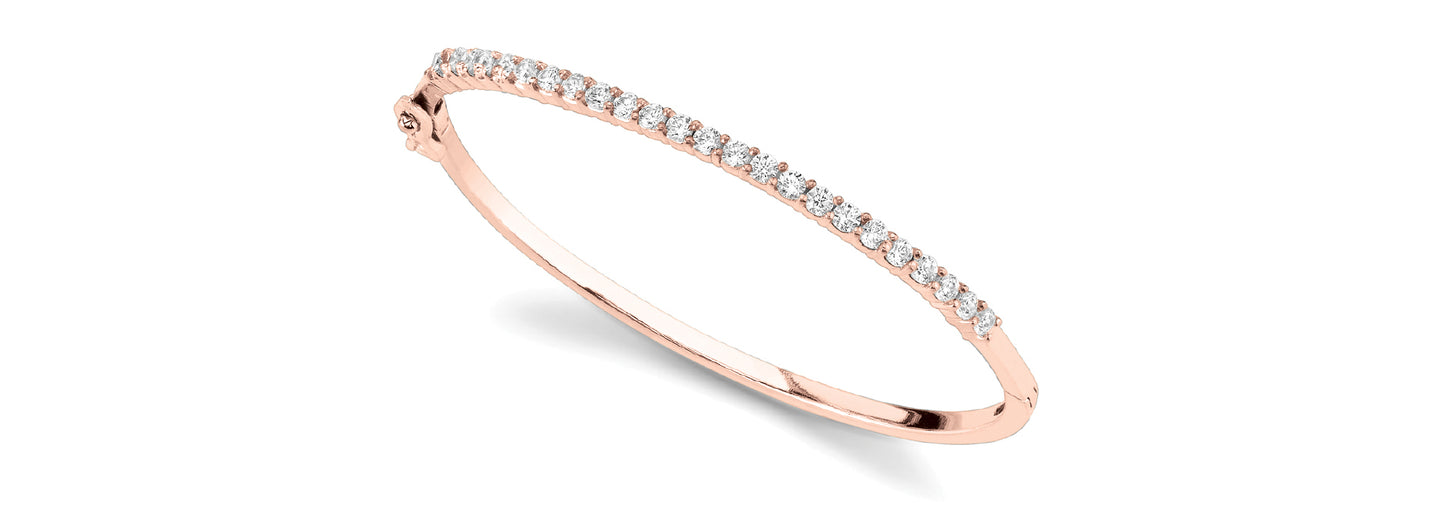14K Rose Gold Diamond Bangle Bracelet - 1.38 ctw