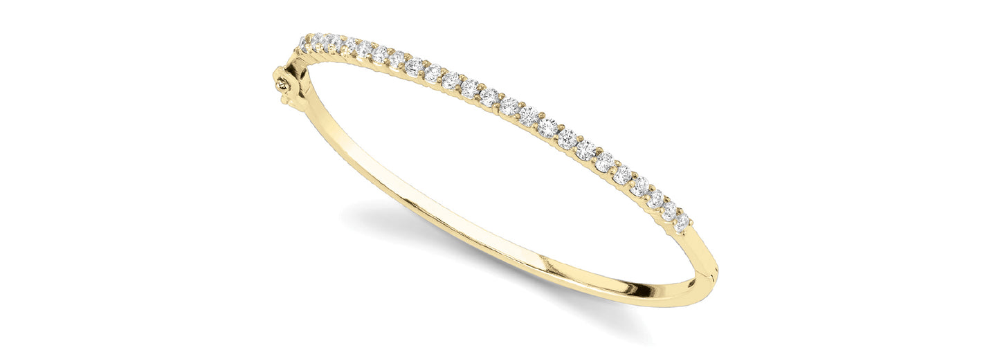 18K Yellow Gold 3ctw Round Diamond Bangle