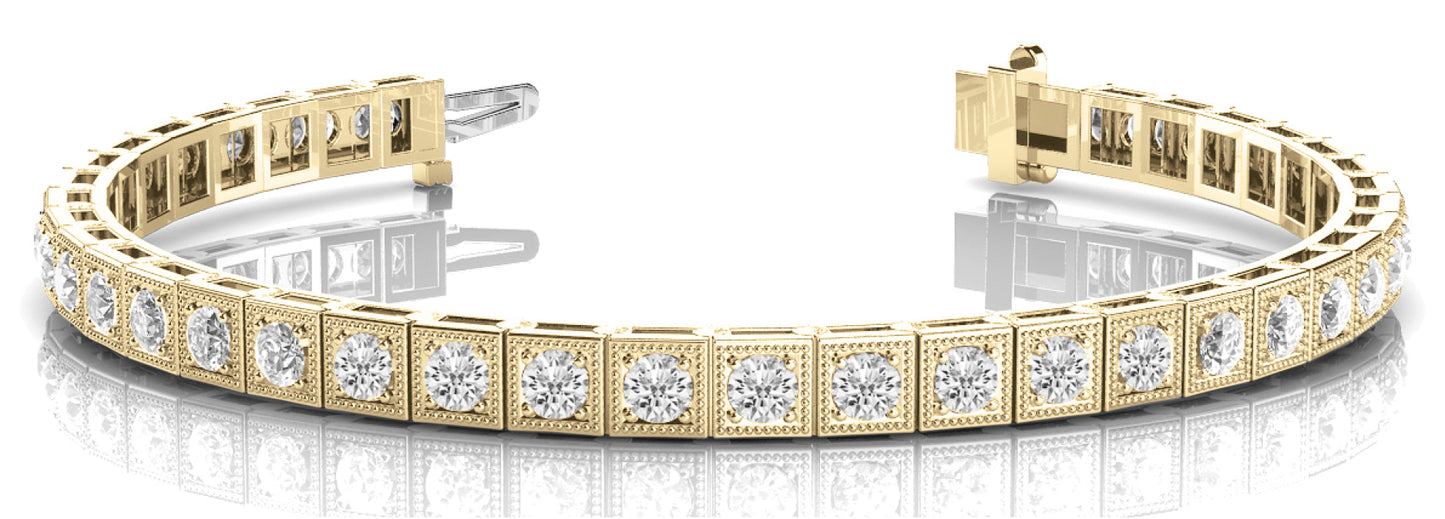14K Yellow Gold Round Diamond Vintage Bracelet