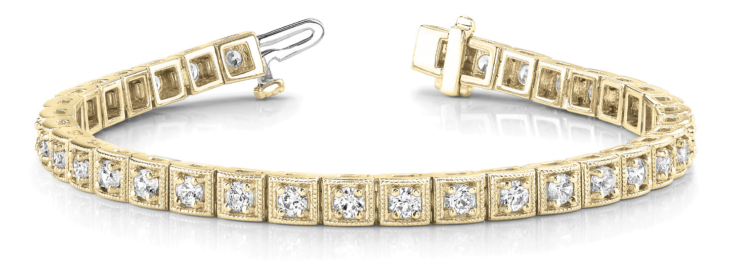 18K Yellow Gold Round Diamond Vintage Bracelet
