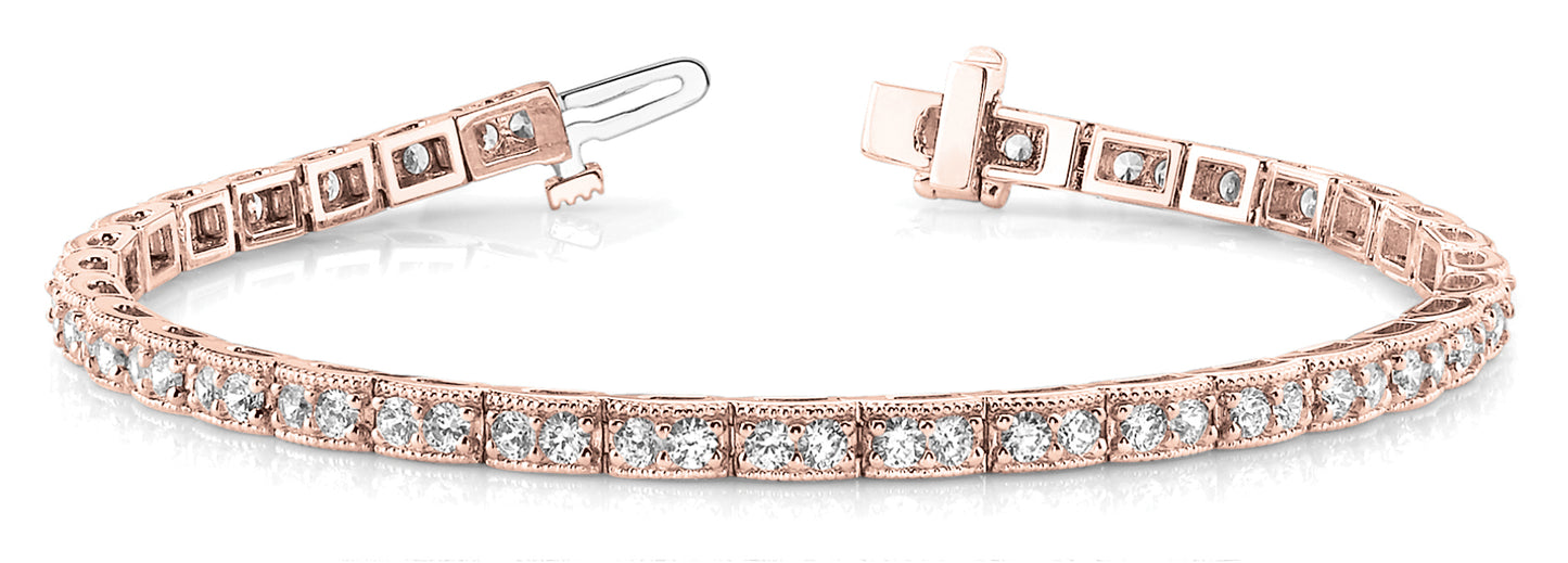 18K Rose Gold 3ctw Vintage Diamond Tennis Bracelet