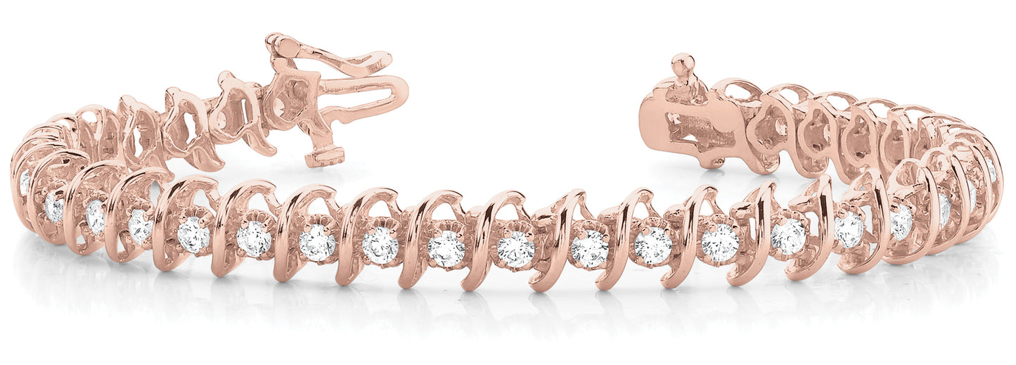 14K Rose Gold 3ctw Diamond S-Link Tennis Bracelet