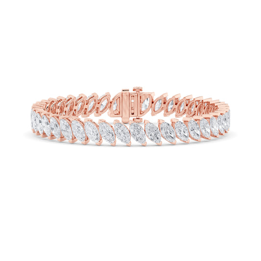 16.5Cttw Marquise Shaped Lab Grown Diamond (F/VS) Angled Line Bracelet in 14K Gold
